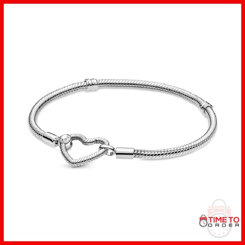 Sterling Silver Snake Chain Bracelet with Heart Clasp 7.5"